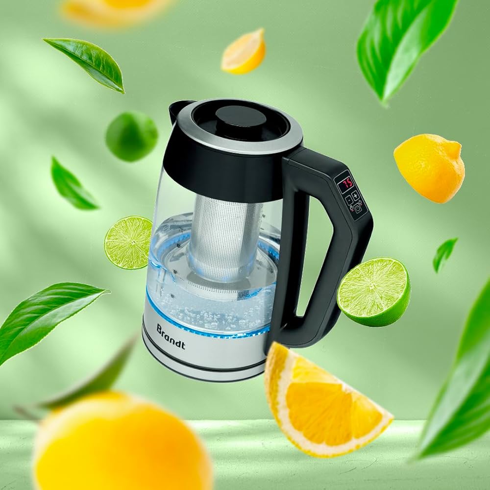 Brandt - TH1700EV - Théière bouilloire -1,7L - Bi-fonction théière et bouilloire - Température réglable sur la poignée - Noir : Cuisine et Maison