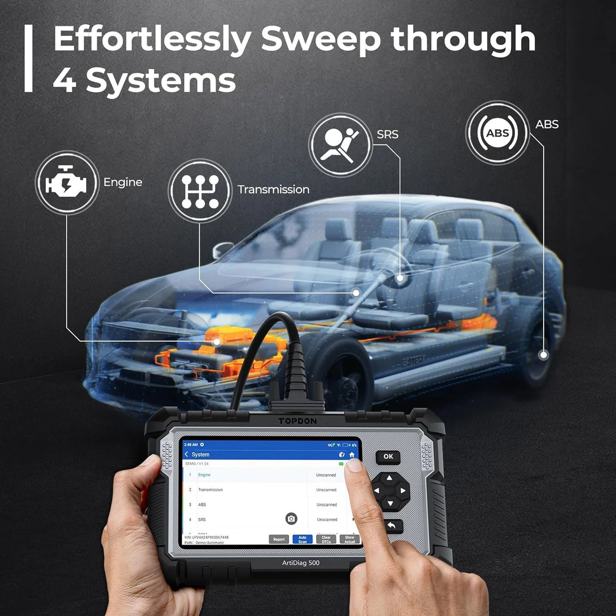 AD500 Valise Diagnostic Auto, 4 systèmes Outil de Diagnostic Voiture Multimarque