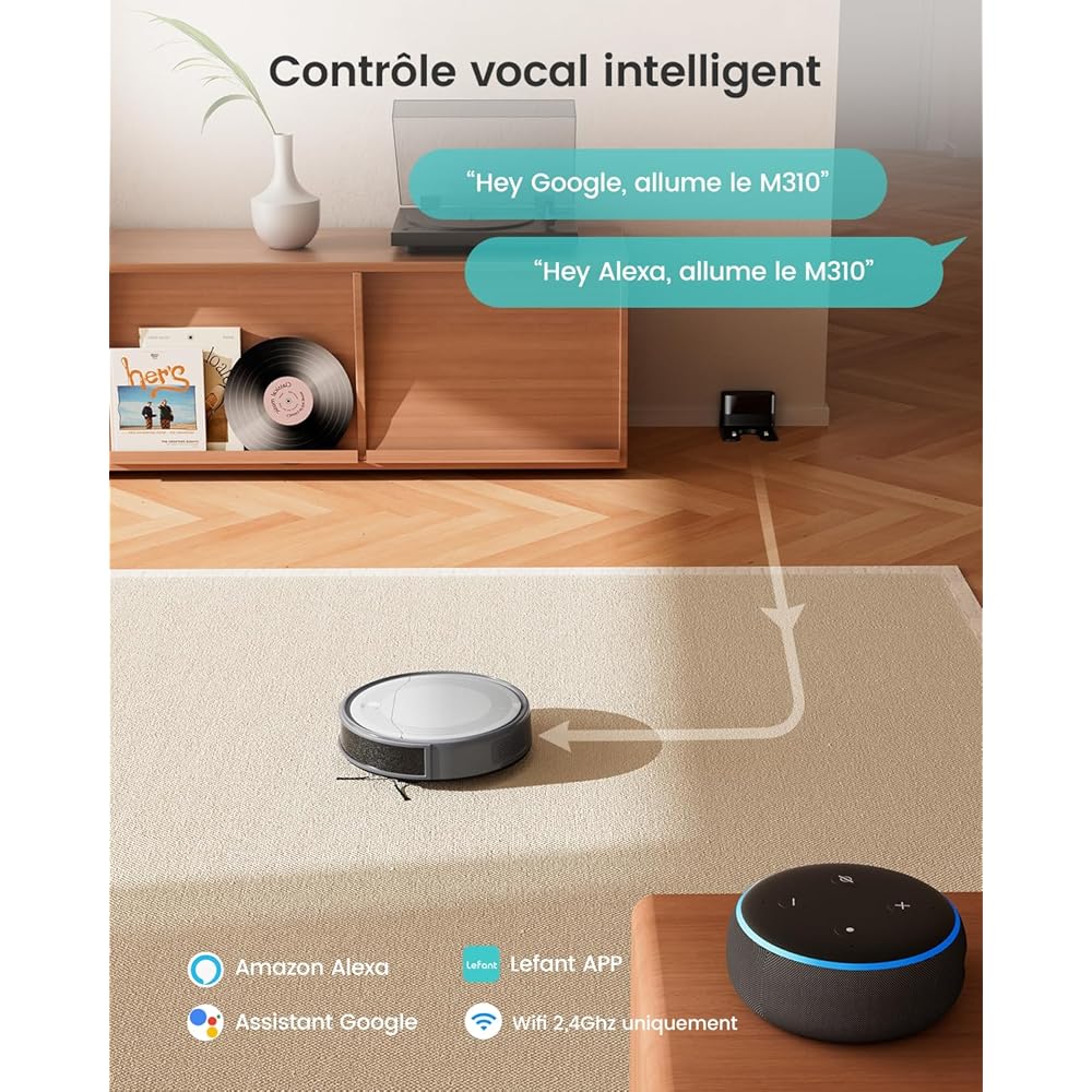 Lefant Aspirateur Robot, Robot Aspirateur 4500Pa Puissance d'Aspiration, Évitement Précis des Obstacles, Anti-Enchevêtrement Idéal pour Les Poils d'animaux, Cheveux et Sols Durs,Contrôle par App/Alexa : Cuisine et Maison