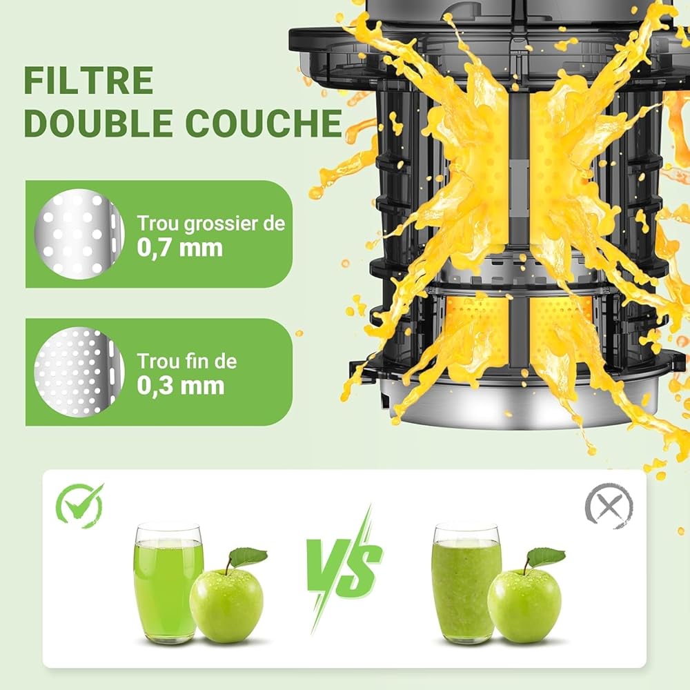 AMZCHEF Extracteur De Jus Pour Fruits Entiers 80MM - Centrifugeuse Extracteur De Jus Sans BPA - 200W Extracteur De Jus Froid Avec Tarière Améliorée, Filtre Double Couche, Moteur Silencieux - Noir Bleu : Cuisine et Maison