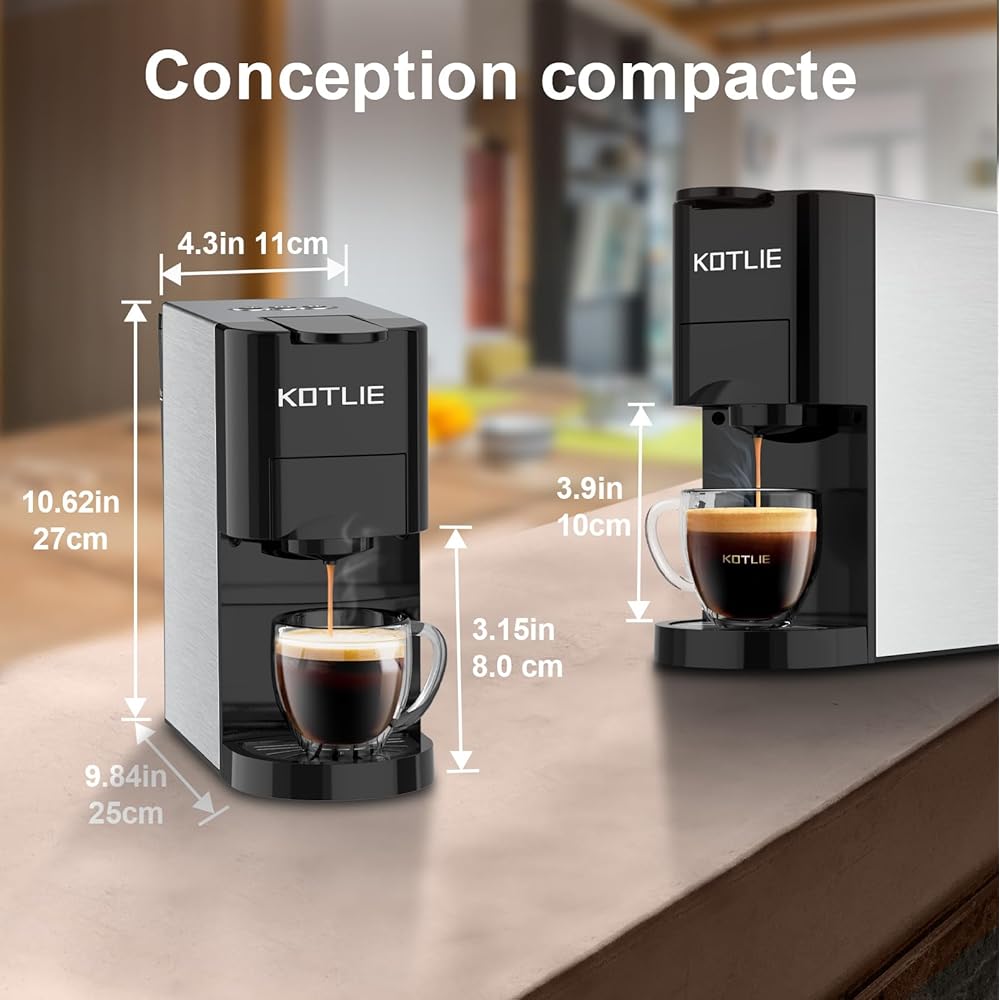 KOTLIE AC-513K 4 en 1 Cafetières à Capsules pour NES/DG/Café en Poudre/ESE(44mm), Pression de 19Bar, 0.8L Réservoir d'eau,Capacité Personnalisable（Noir） : Cuisine et Maison
