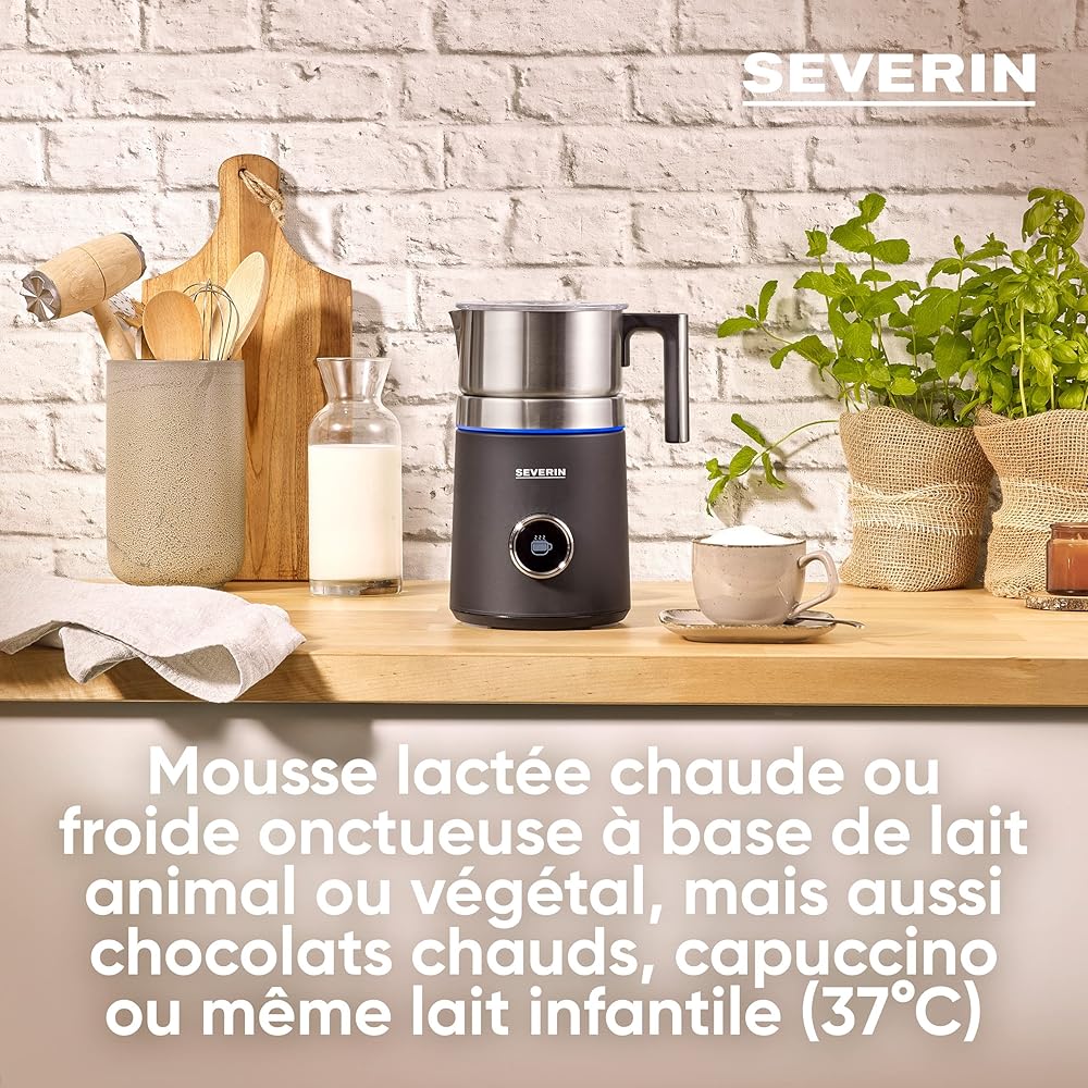 SEVERIN Émulsionneur de lait Spuma 700 Plus 500 W, Mousseur de lait à induction, Mousseur à lait électrique, Chocolatière 700 ml, 13 programmes, inox/noir, SM 3587 : Cuisine et Maison
