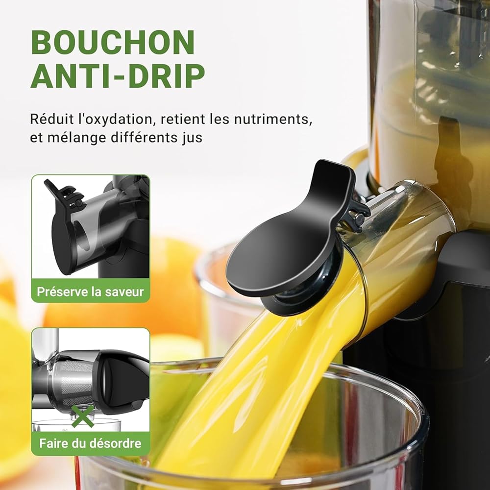 AMZCHEF Extracteur De Jus Pour Fruits Entiers 80MM - Centrifugeuse Extracteur De Jus Sans BPA - 200W Extracteur De Jus Froid Avec Tarière Améliorée, Filtre Double Couche, Moteur Silencieux - Noir Bleu : Cuisine et Maison