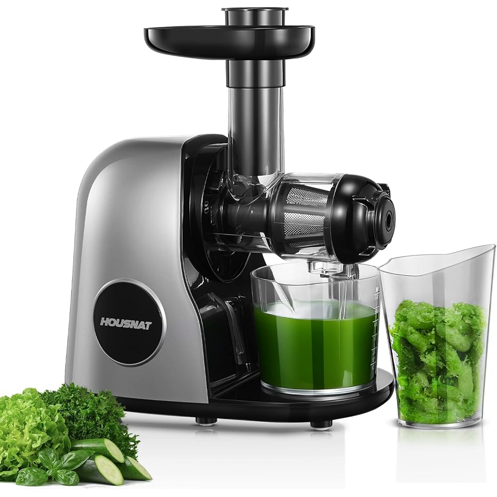 Housnat Extracteur de Jus de Fruits et Légumes, Extracteur Jus avec moteur silencieux, Slow Juicer Nutriments Maximaux - 90% Jus Pureté, Extracteur jus de Fruits et Légumes, Fonction Inverse : Cuisine et Maison