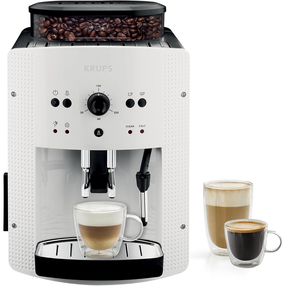 Krups Machine à café broyeur grain, 2 expresso simultanés, Nettoyage automatique, Buse vapeur Cappuccino, Essential blanche EA810570 : Cuisine et Maison