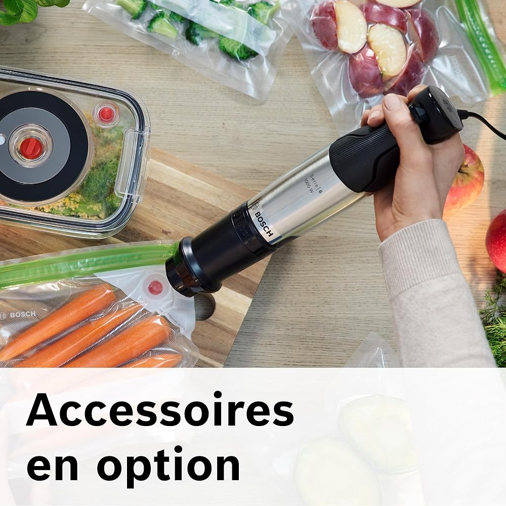 Bosch, mixeur plongeant, ErgoMaster Série 6, moteur 1000 watts refroidi par air, variateur de vitesse extra large, système de mixage QuattroBlade System Pro, accessoires inclus, MSM6M673 : Cuisine et Maison