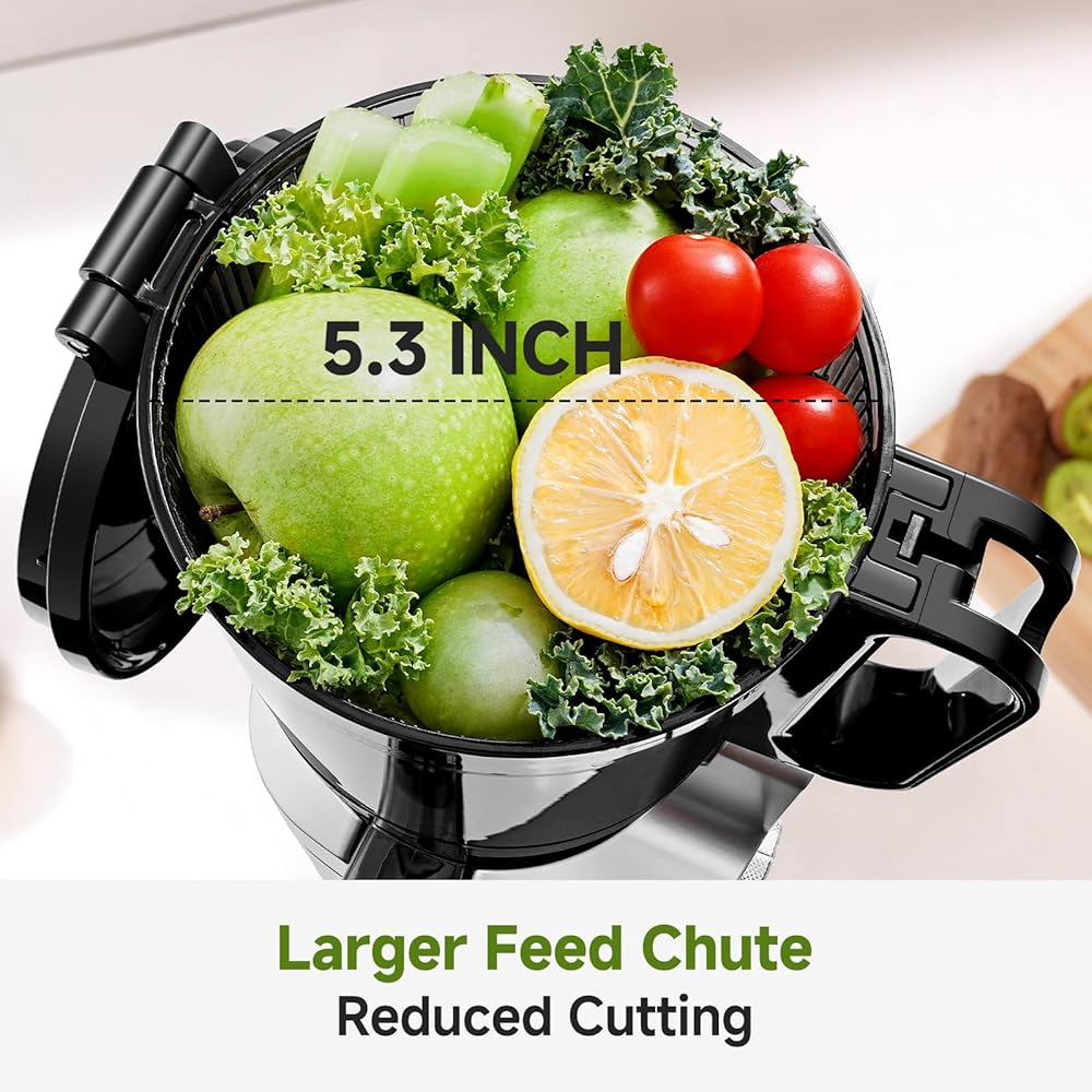 AMZCHEF Extracteur de jus automatique Vos mains libres, Ouverture de 135 mm et capacité de 1,8 L Extracteur de jus de fruits et légumes entiers, Extracteur jus lent de 250W avec triple filtre - Argent : Cuisine et Maison