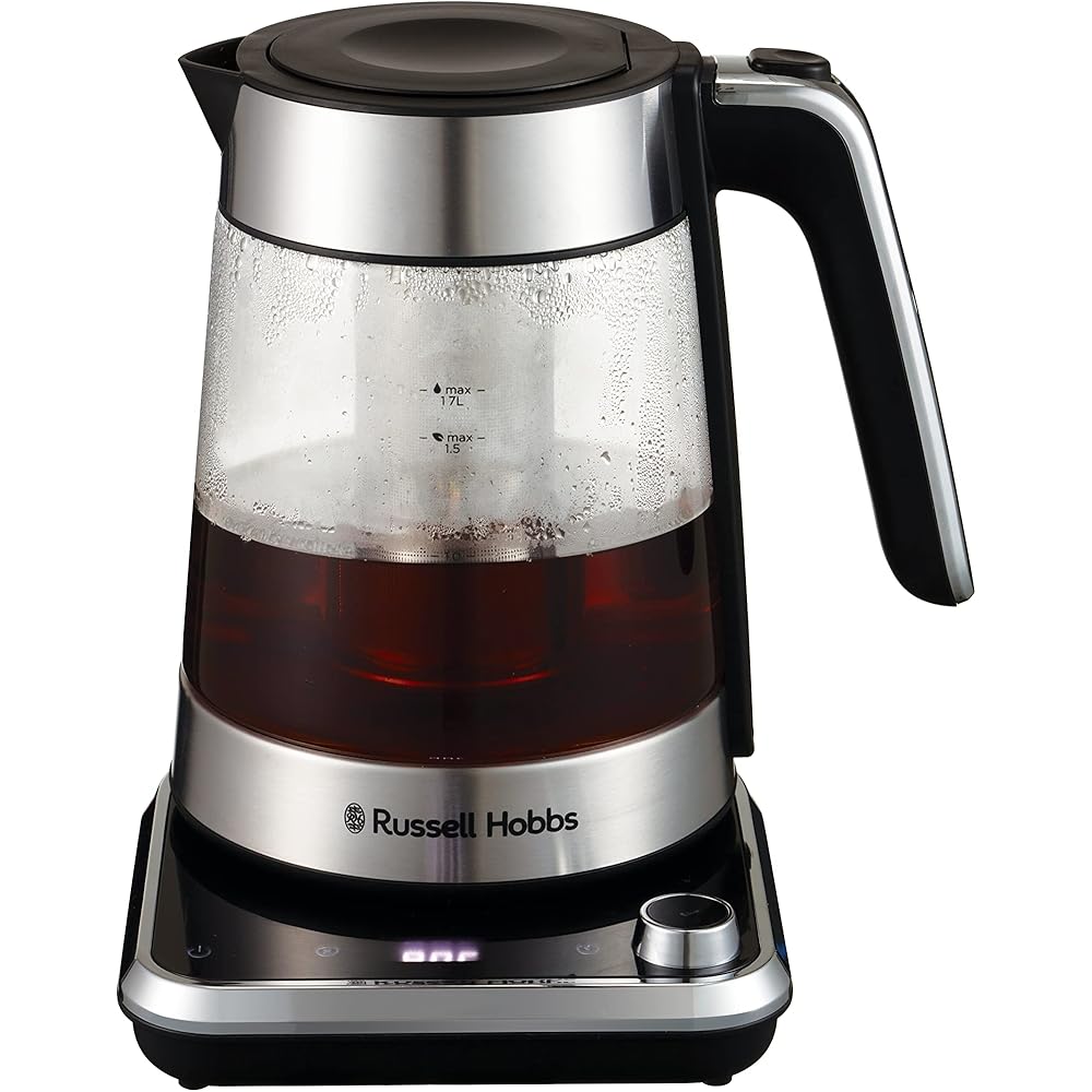 Russell Hobbs Bouilloire Electrique en verre [Idéale pour thé] Attentiv (1,7L, 2400 W, Filtre infusion en inox amovible, Contrôle de température 40-100°C, Commande & minuterie tactile) 26200-70 : Cuisine et Maison