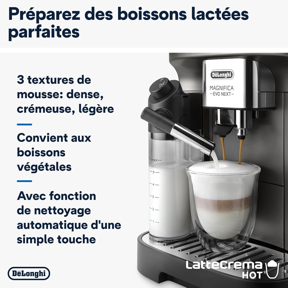 De'Longhi Magnifica Evo Next ECAM312.80.TB, Machine Café Automatique, Machine Café Grains pour Café et Cappuccino avec Écran Tactile Intuitif, 1450W, Noir/Titane : Cuisine et Maison