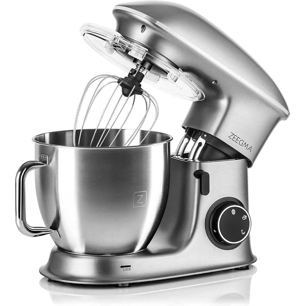 ZEEGMA Planeet Chef robot pâtissier multifonctions 2200W, machine à pétrir cuisine à pâte avec bol en acier inoxydable de 6,5 L, 7 vitesses, pétrin à pâte avec set de pâtisserie 3 pièces (Grey) : Cuisine et Maison