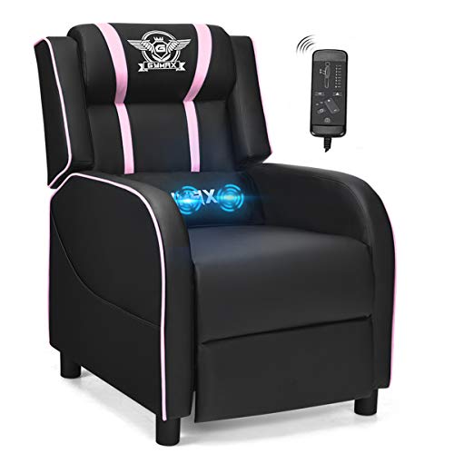 POWERSTONE Gaming-Sessel, verstellbarer Relaxsessel mit Fußstütze & Lendenkissen, Kunstleder, Blau