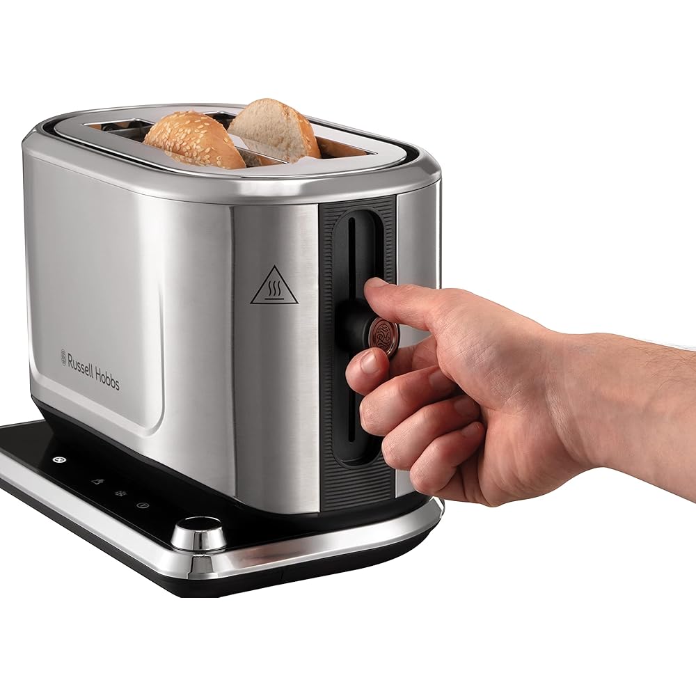Russell Hobbs Grille Pain [Programmable] Attentiv (Fentes extra larges, Tactile, mémorisele brunissage, Tout type de pain, Surélévation, Chauffe Viennoiserie,Tiroir Ramasse Miettes) Toaster 26210-56 : Cuisine et Maison