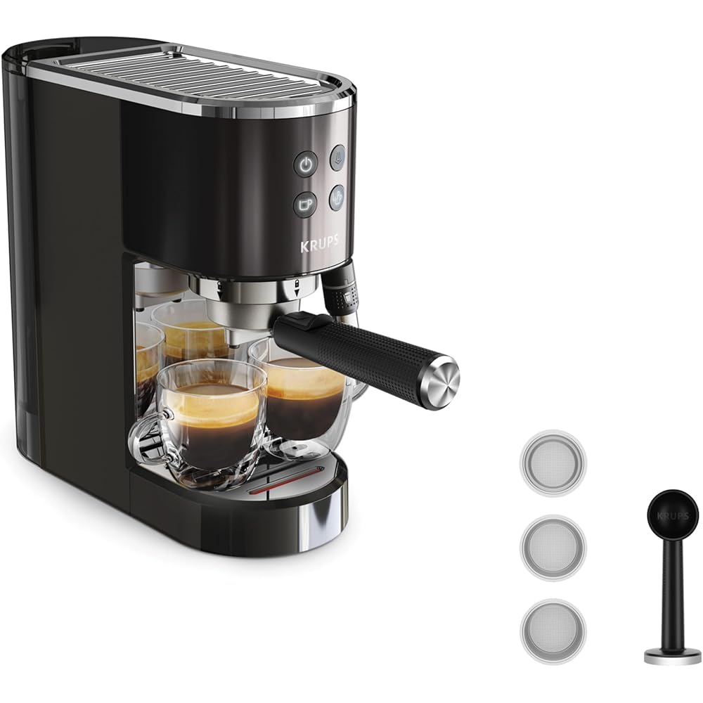 KRUPS Virtuoso+ Machine expresso à pompe, 15 bars, Thermoblock, Acier inoxydable, Buse vapeur, Arrêt automatique, Espresso et cappuccino, Qualité digne d'un barista, Buse vapeur XP444G10 : Cuisine et Maison