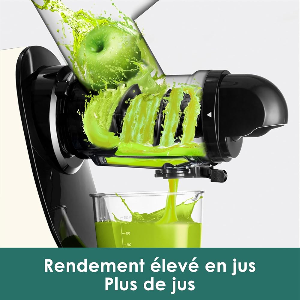Fretta Extracteur de Jus à Pression à Froid, Goulotte d'alimentation Large de 76 MM, Presse-agrumes à Froid sans BPA, Extracteur de Jus de Fruits et Légumes, Recettes de Jus Incluses (blanc) : Cuisine et Maison