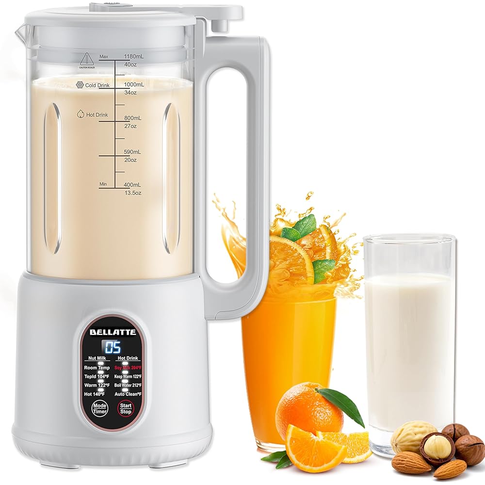 Machine à Lait Végétaux, Bellatte 1200 ml Machine à Lait de Noix Automatique et Jus avec Fonction de Nettoyage, 8 in 1 Multifonctionnel Machine pour Lait pour Avoine, Soja, Noix, Fruits : Cuisine et Maison
